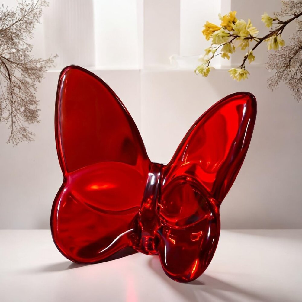 Red Lucky Butterfly Crystal Figurine Collection Cut Glass Collectible OS New